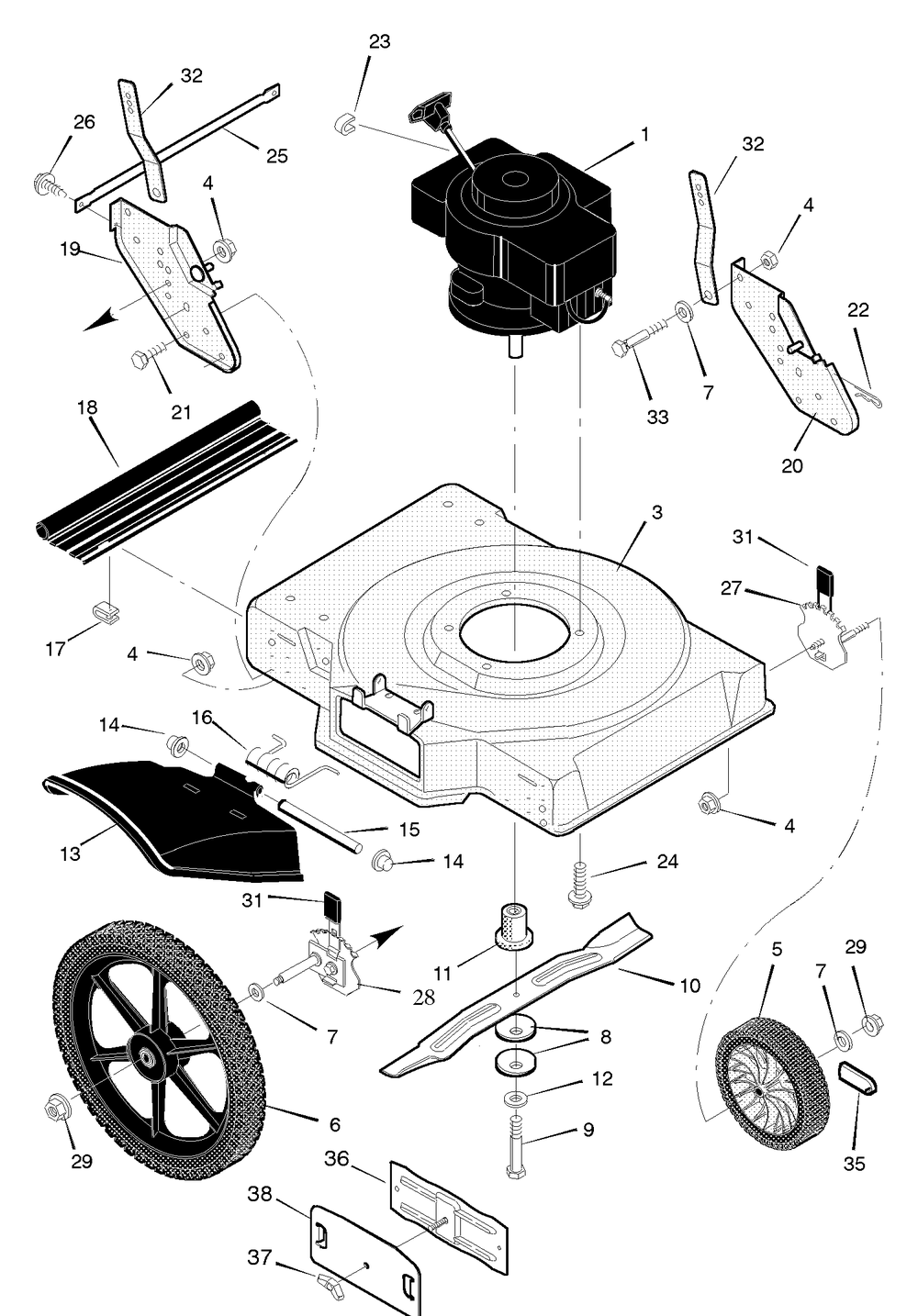 Mower Housing Assembly Diagram and Parts List for 22556X18A 1996 Briggs and Stratton Lawn Mower